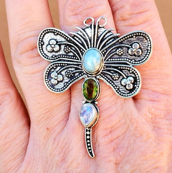 New Dragonfly Multi Gemstone 925 Silver Ring. - Picture 11 of 16